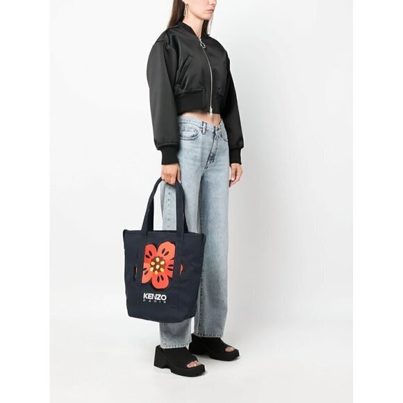 Kenzo Boke Flower Floral Logo Shopper Shoulder Tote Bag Denim Blue - Picture 4 of 12